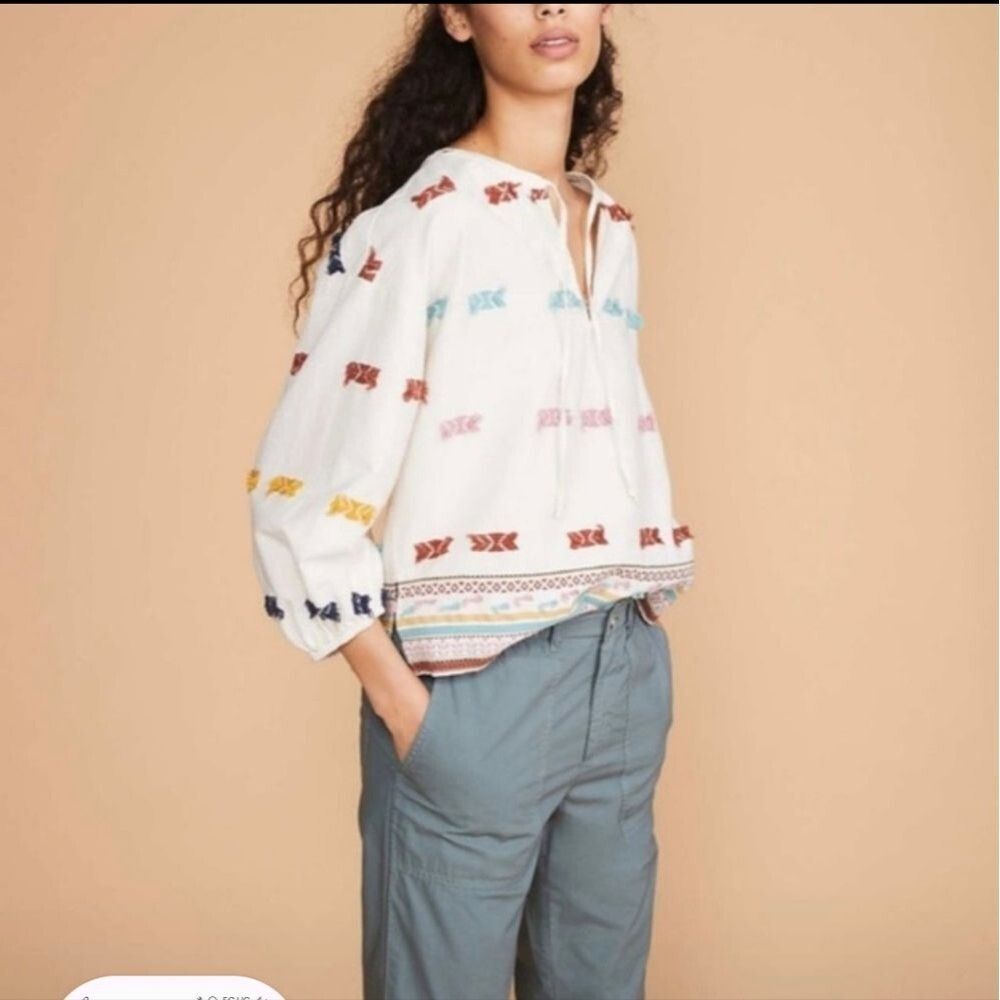 Loft X Lou & Grey Top XS Voluminous Embroidered Boho Peasant Blouse blouse - Picture 2 of 9